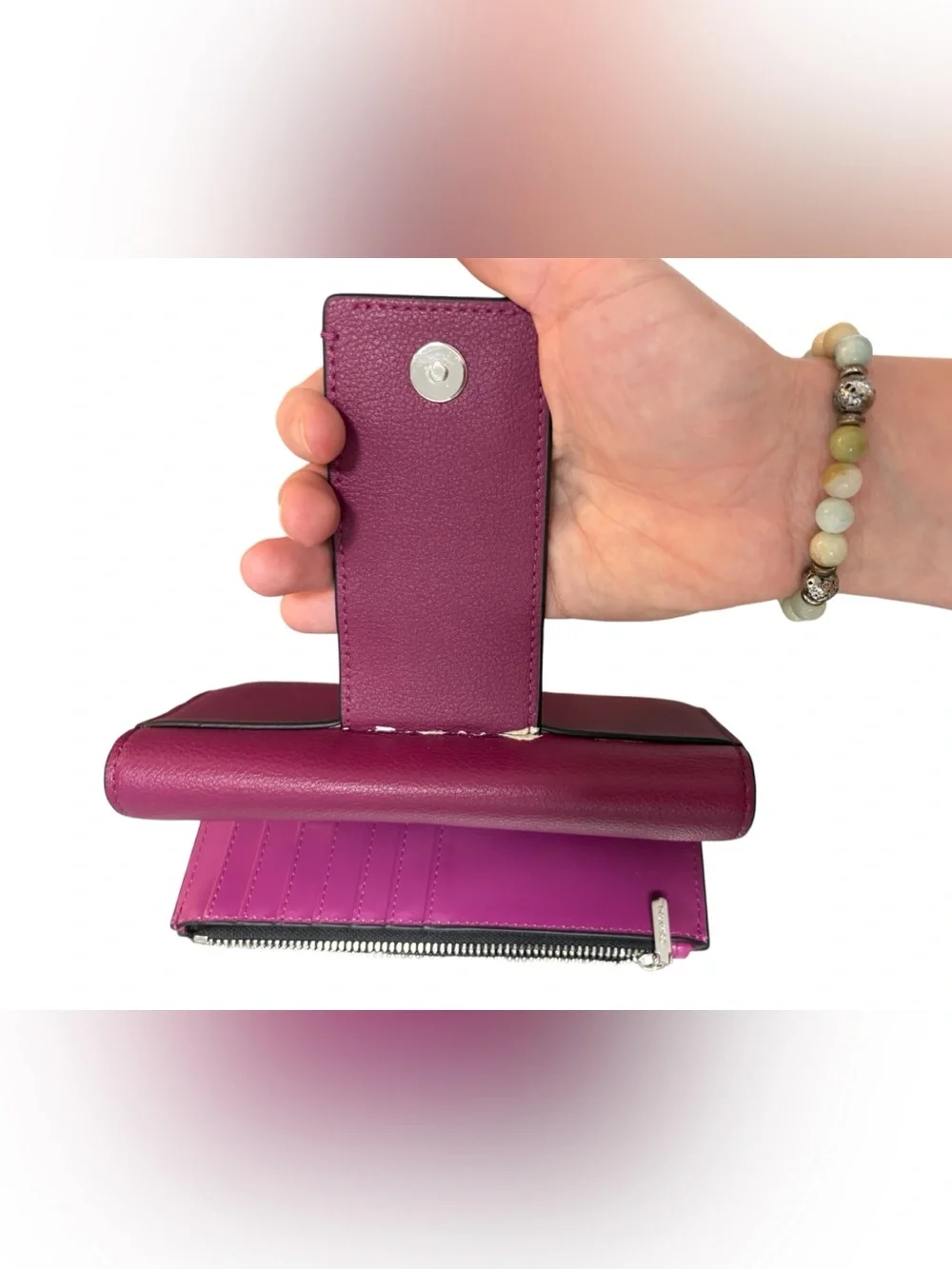 Calvin Klein Lock Large Trifold Wallet in magenta/fuchsia pink - Picture 9 of 11